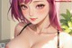 Anime girl with pink hair and big breasts.